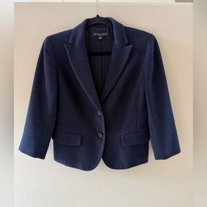 Brooks Brothers Women’s Lined Navy Textured Crop Blazer 3/4 Sleeves